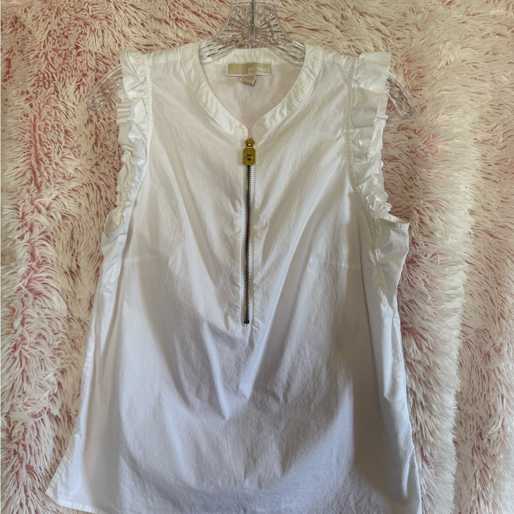 Michael Kors White Ruffle Zip Blouse